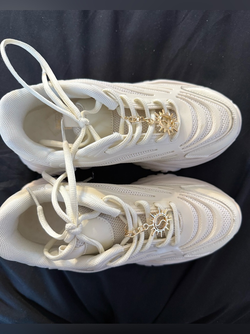 Cream Chunky Sneakers with Gold Sun Charms